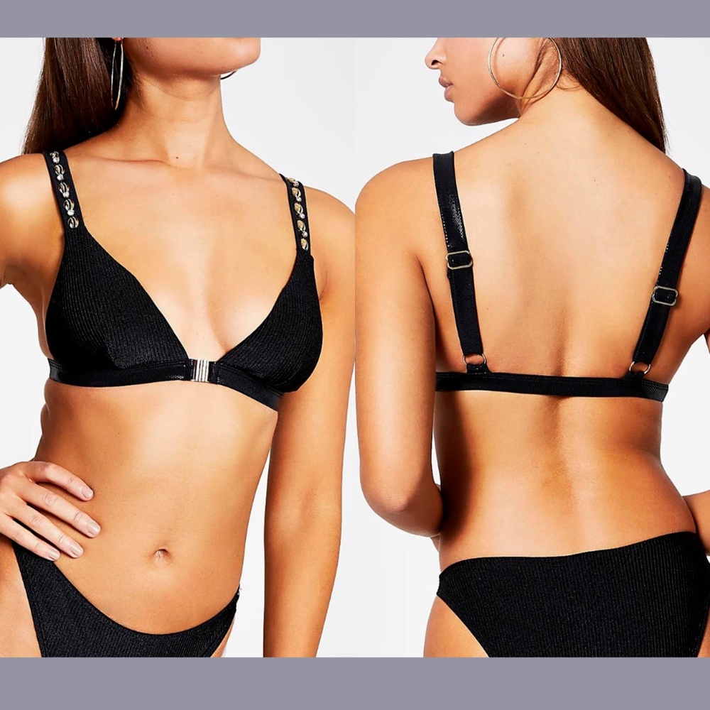NEW River Island‎ [ 8 US ] Shells Embellished Triangle Ribbed Bikini Top